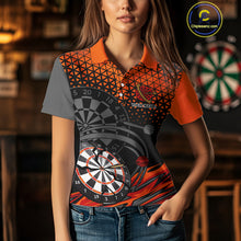 Load image into Gallery viewer, Modern Tangerine &amp; Black Geometric Dartboard - Custom Women's Darts Jersey With Name NYN0338