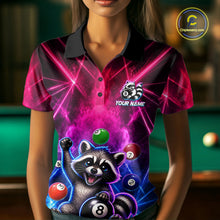 Load image into Gallery viewer, Funny Raccoon 8 Ball Pool Pink &amp; Blue Smokes Women Polo Shirts Custom Billiard Apparel, Billiard Gifts NYN3295