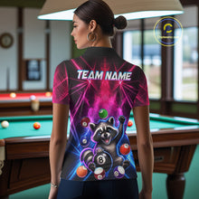 Load image into Gallery viewer, Funny Raccoon 8 Ball Pool Pink &amp; Blue Smokes Women Polo Shirts Custom Billiard Apparel, Billiard Gifts NYN3295