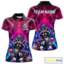 Load image into Gallery viewer, Funny raccoon 8 ball billiard polo shirt with pink and blue smoke design