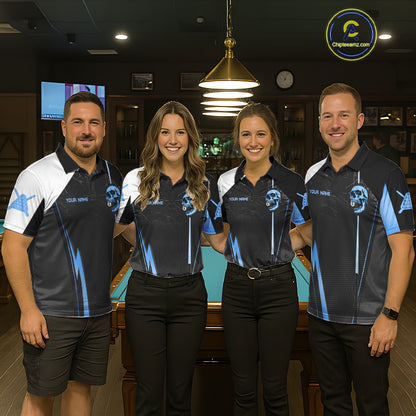 Black And Blue Grunge Skull 8 Ball Billiard Pool Shirts For Women Custom Skull Billiard Team Apparel NYN3299