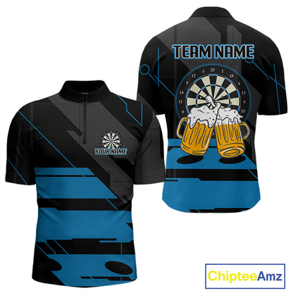 Play Darts & Cheer Beer Custom Funny Dart 1/4-Zip Shirts For Men, Dart Team Jerseys NYN0796