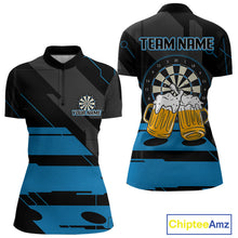 Load image into Gallery viewer, Play Darts &amp; Cheer Beer Custom Funny Dart 1/4-Zip Shirts For Women, Dart Team Jerseys NYN0796