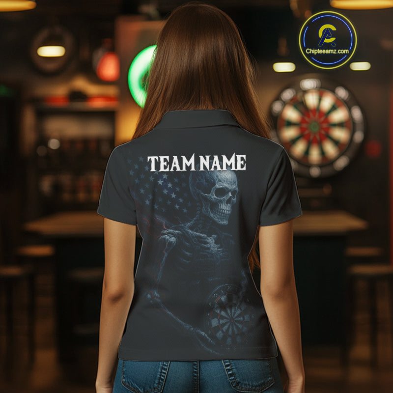 Custom Patriotic Women Darts Shirt Personalized US Flag Skull Dartboard Outfit Dart Team Shirts NYN1168