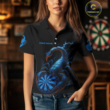 Load image into Gallery viewer, Custom Lightning Blue And Black Scorpion Dart Polo Shirt For Women Outfits Dart Team Jersey NYN1496