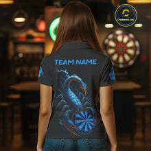 Load image into Gallery viewer, Custom Lightning Blue And Black Scorpion Dart Polo Shirt For Women Outfits Dart Team Jersey NYN1496