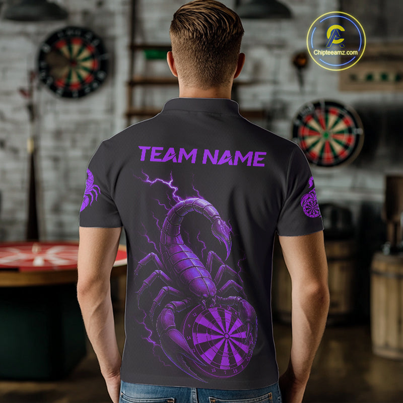 Custom Lightning Purple And Black Scorpion Dart Polo Shirt For Men Outfits Dart Team Jersey NYN1497