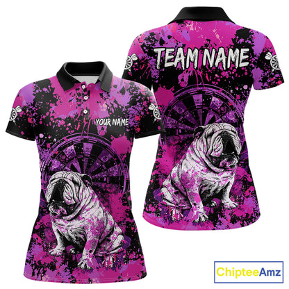 Custom Purple Splash Funny Bulldog Women Darts Polo League Shirts Splatter Dart Team Jerseys NYN2254