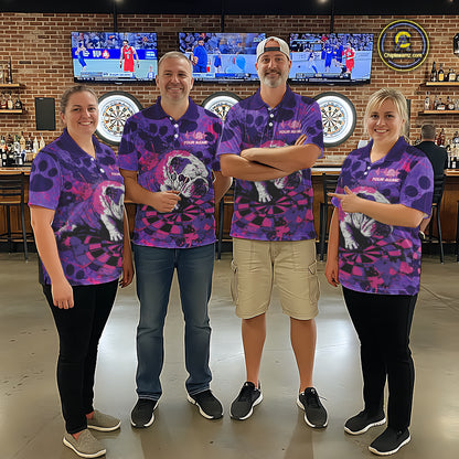 Pink & Purple Splatter Funny Lazy Bulldog Custom Women Darts Quarter-Zip Shirts Dart League Jerseys NYN2256