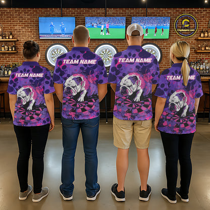 Pink & Purple Splatter Funny Lazy Bulldog Custom Women Darts Quarter-Zip Shirts Dart League Jerseys NYN2256