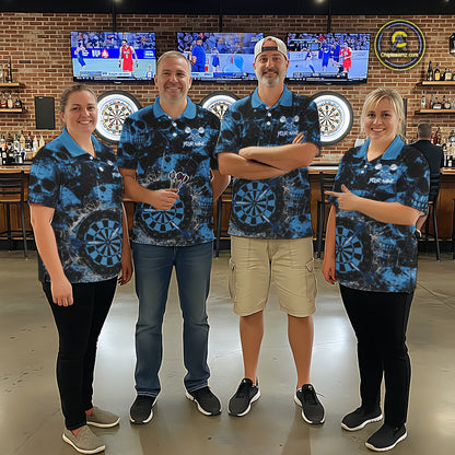 Blue Grunge Skull Cracked Glass Dartboard Custom Men Darts Quarter-Zip Shirts Dart Team Jerseys NYN2258