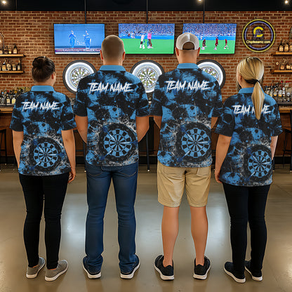 Blue Grunge Skull Cracked Glass Dartboard Custom Men Darts Quarter-Zip Shirts Dart Team Jerseys NYN2258