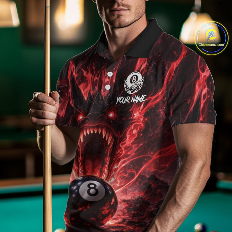 Dragon 3D Pool 8 Ball Men's Billiard Shirt Custom Red Flaming Billiard Team League Attire NYN2546