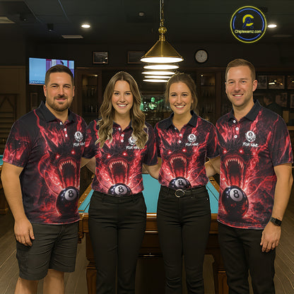 Dragon 3D Pool 8 Ball Men's Billiard Shirt Custom Red Flaming Billiard Team League Attire NYN2546
