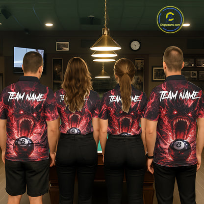 Dragon 3D Pool 8 Ball Men's Billiard Shirt Custom Red Flaming Billiard Team League Attire NYN2546