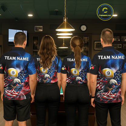 US Flag Eagle Pool 8 Ball & 9 Ball Men's Billiard Shirt Custom Freedom Patriotic Billiard Attire NYN2548