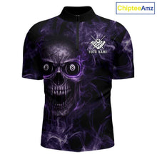 Load image into Gallery viewer, Purple Grim Reaper Billiard Shirts For Men Custom Smoke Skull Flame League Billiard Jerseys NYN2919