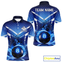 Load image into Gallery viewer, Personalized Blue &amp; Silver Billiard 3D Shirts For Men Ball 8 Flame Billiard Jerseys For Gifts NYN2923