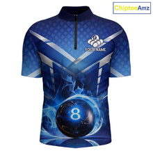 Load image into Gallery viewer, Personalized Blue &amp; Silver Billiard 3D Shirts For Men Ball 8 Flame Billiard Jerseys For Gifts NYN2923