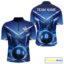 Load image into Gallery viewer, Personalized Blue &amp; Silver Billiard 3D Shirts For Men Ball 8 Flame Billiard Jerseys For Gifts NYN2923