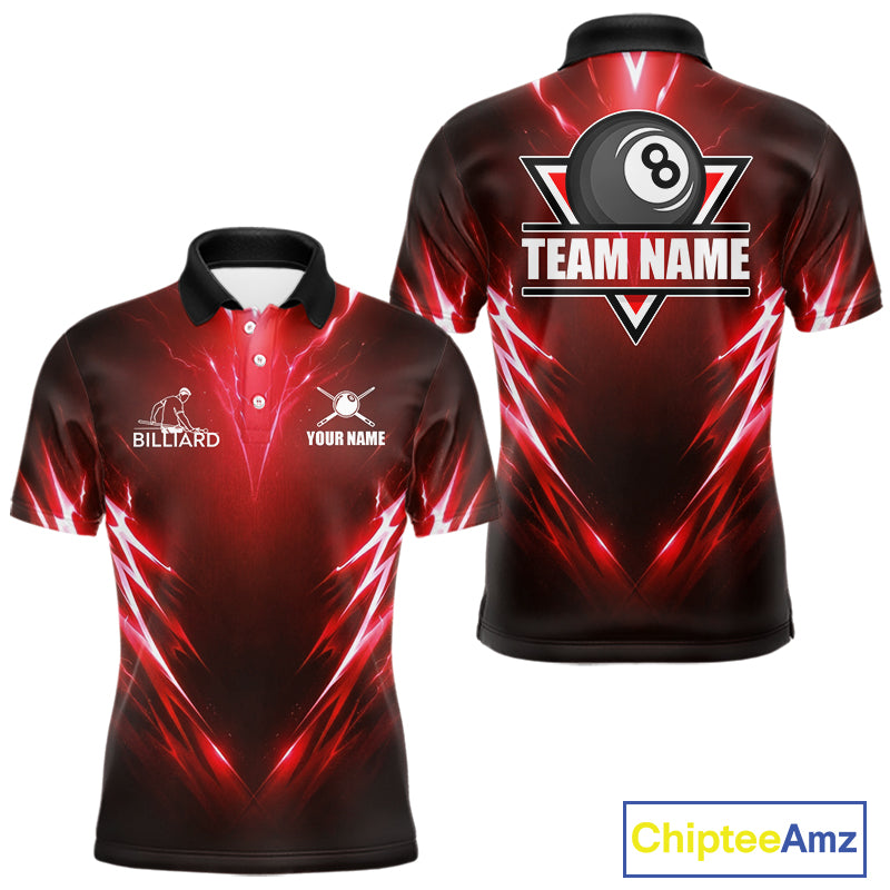 Black And Red 8 Ball Pool Billiard Shirts For Men Custom Lightning Pool Team Billiard Jersey NYN2925