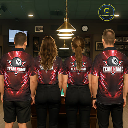 Black And Red 8 Ball Pool Billiard Shirts For Men Custom Lightning Pool Team Billiard Jersey NYN2925