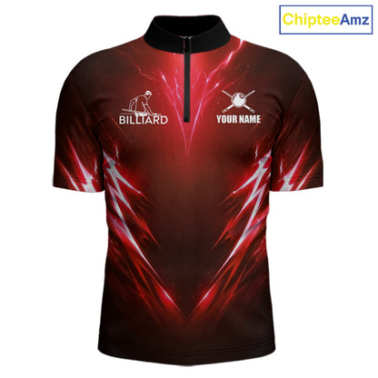 Black And Red 8 Ball Pool Billiard Shirts For Men Custom Lightning Pool Team Billiard Jersey NYN2925