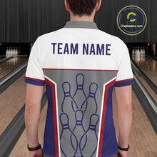 Load image into Gallery viewer, Red, Blue And Gray Bowling Pin Jerseys For Men Custom Bowling Polo 1/4-Zip Shirt, Gift For Bowlers NYN3125