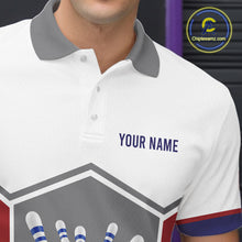 Load image into Gallery viewer, Red, Blue And Gray Bowling Pin Jerseys For Men Custom Bowling Polo 1/4-Zip Shirt, Gift For Bowlers NYN3125