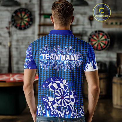 Blue Flames Dart Shirt For Men Dartboard Design - Custom Team & Player Name NYN0345