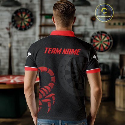 Black And Maroon Scorpion Darts Shirt For Men - Custom Team Name - Darts Jersey NYN0346