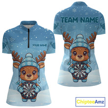 Load image into Gallery viewer, Reindeer Snowflakes Darts Shirt Custom Women 1/4-Zip Dart Jerseys Funny Xmas Dart Jerseys NYN2043