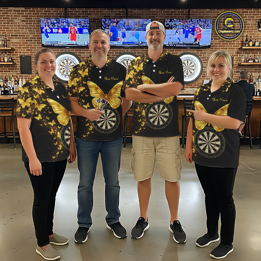 Gold Butterfly 3D Dartboard Custom Women Darts Polo League Shirts Dart Team Jerseys NYN2262