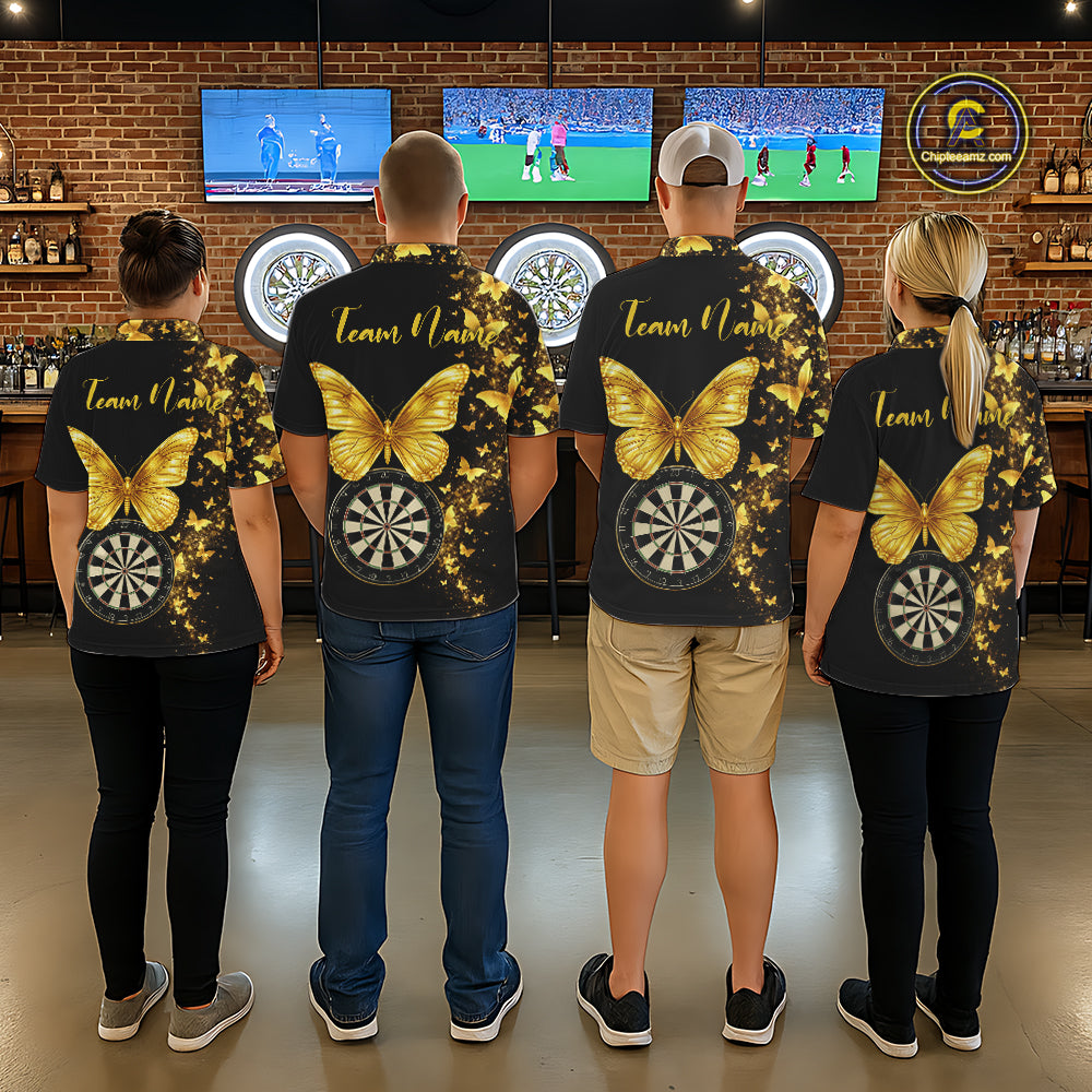 Gold Butterfly 3D Dartboard Custom Women Darts Polo League Shirts Dart Team Jerseys NYN2262