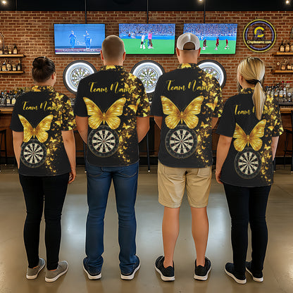 Gold Butterfly 3D Dartboard Custom Women Darts Polo League Shirts Dart Team Jerseys NYN2262