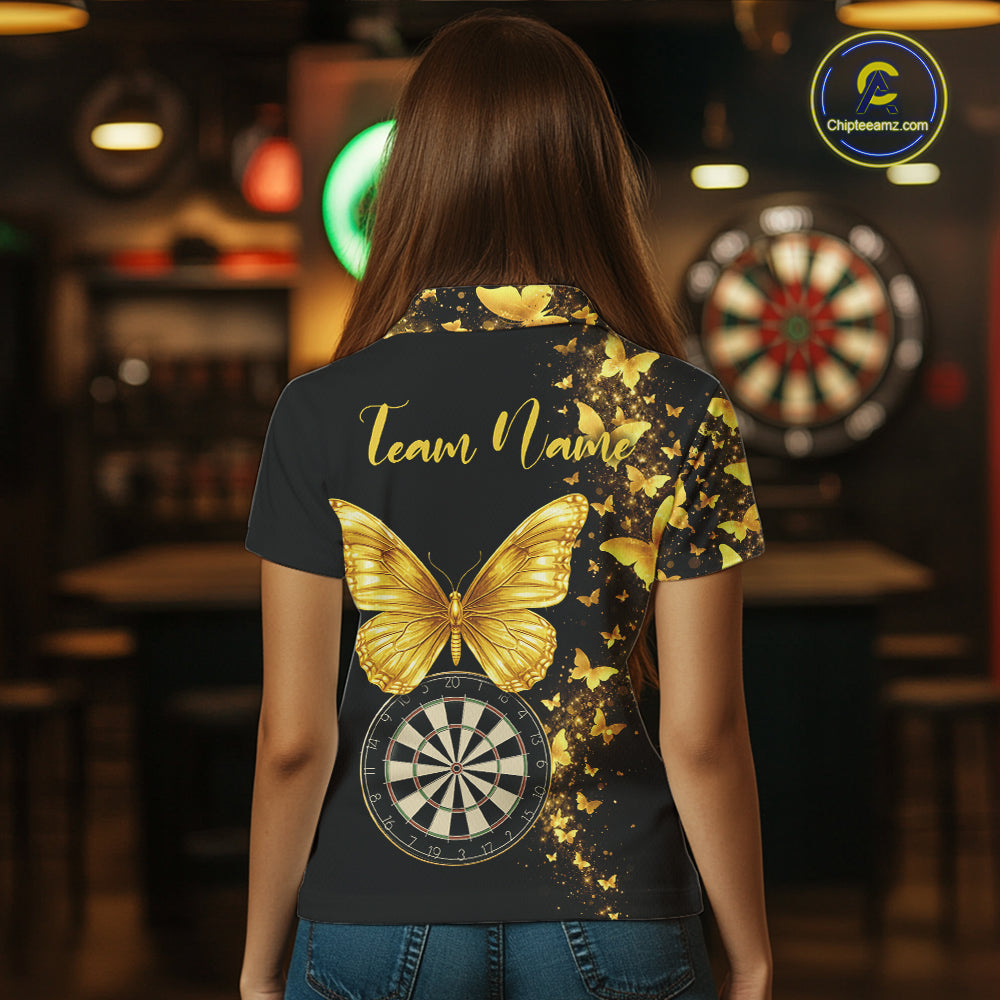 Gold Butterfly 3D Dartboard Custom Women Darts Polo League Shirts Dart Team Jerseys NYN2262