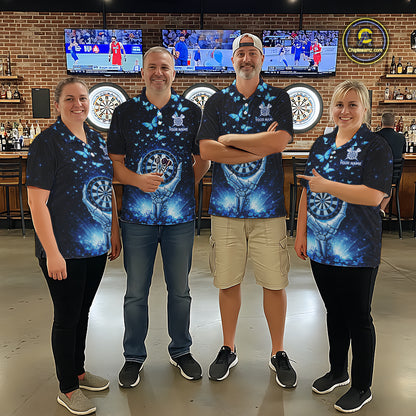 Blue Light Butterflies Skull Dartboard Custom Women Darts Quarter-Zip Shirts Dart League Jerseys NYN2263