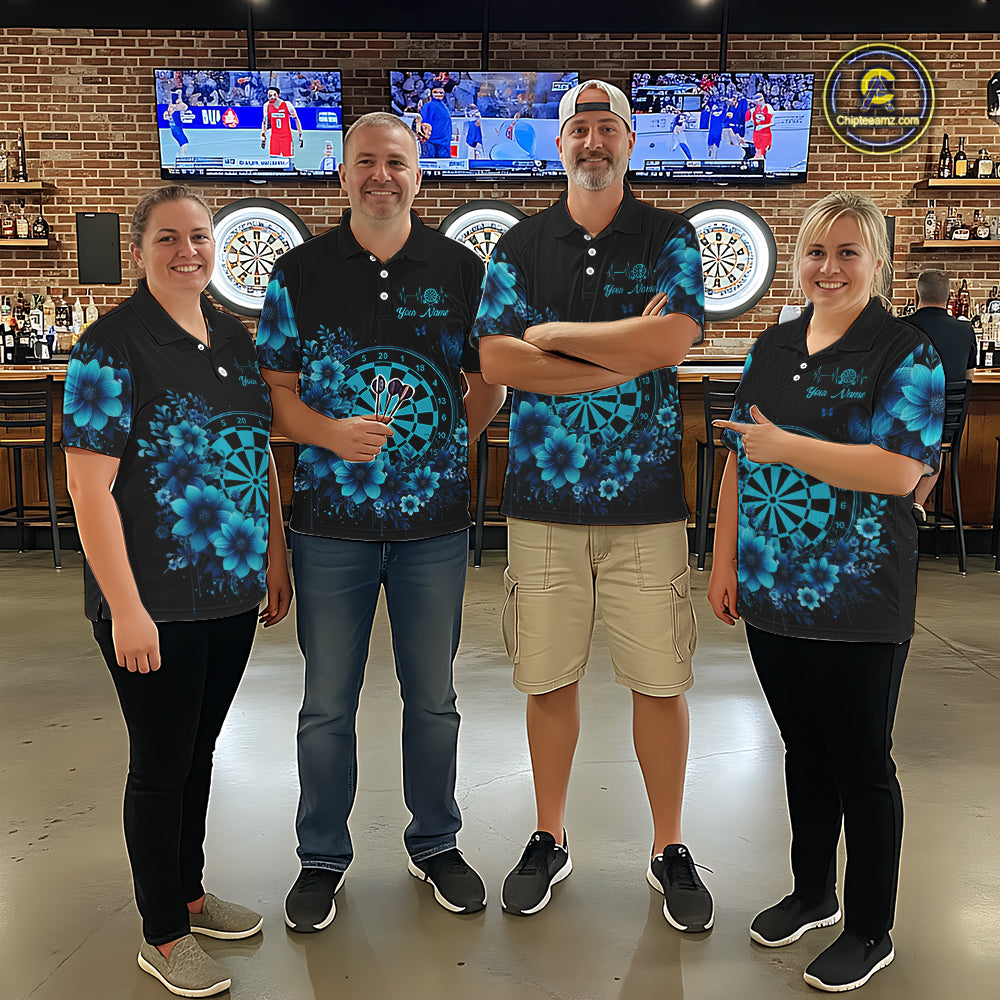 Blue Flowers & Butterfly Dartboard Custom Women Darts Quarter-Zip Shirts Dart League Jerseys NYN2265
