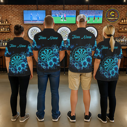 Blue Flowers & Butterfly Dartboard Custom Women Darts Quarter-Zip Shirts Dart League Jerseys NYN2265