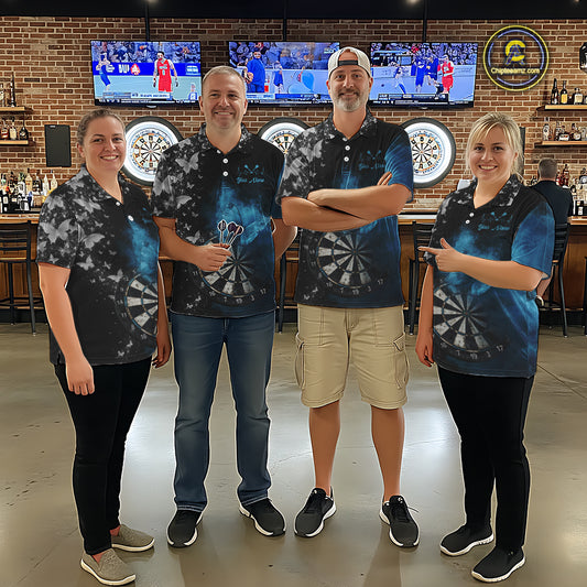 Custom Silver Butterfly Blue Smoking Grunge Dartboard Women Darts Quarter-Zip Shirts Dart Jerseys NYN2266