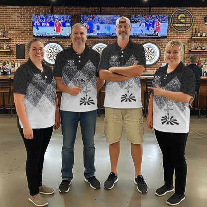 Black White Grunge Heart Dartboard Men Darts Valentine Shirt Custom Dart Polo Couple Gifts NYN2553