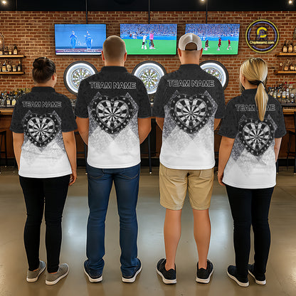 Black White Grunge Heart Dartboard Men Darts Valentine Shirt Custom Dart Polo Couple Gifts NYN2553