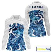 Load image into Gallery viewer, Women Golf Clothing Blue Fluid Pattern Golf Polo Shirt Custom White Golf Ball Golf Upf Shirts NYN2929