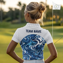 Load image into Gallery viewer, Women Golf Clothing Blue Fluid Pattern Golf Polo Shirt Custom White Golf Ball Golf Upf Shirts NYN2929