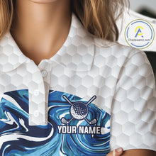Load image into Gallery viewer, Women Golf Clothing Blue Fluid Pattern Golf Polo Shirt Custom White Golf Ball Golf Upf Shirts NYN2929