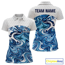 Load image into Gallery viewer, Women Golf Clothing Blue Fluid Pattern Golf Polo Shirt Custom White Golf Ball Golf Upf Shirts NYN2929