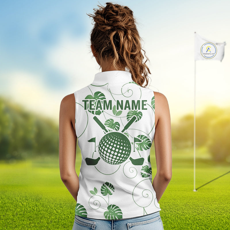 Women Green Monstera Pattern Golf Clothing Custom Cactus Golfer Funny Womens Golf Polo Shirt NYN2931