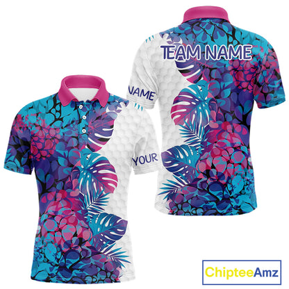 Mens Golf Clothing Monstera Pattern Floral Golf Shirt Custom Men White Golf Polo Best Golf Gifts NYN2936