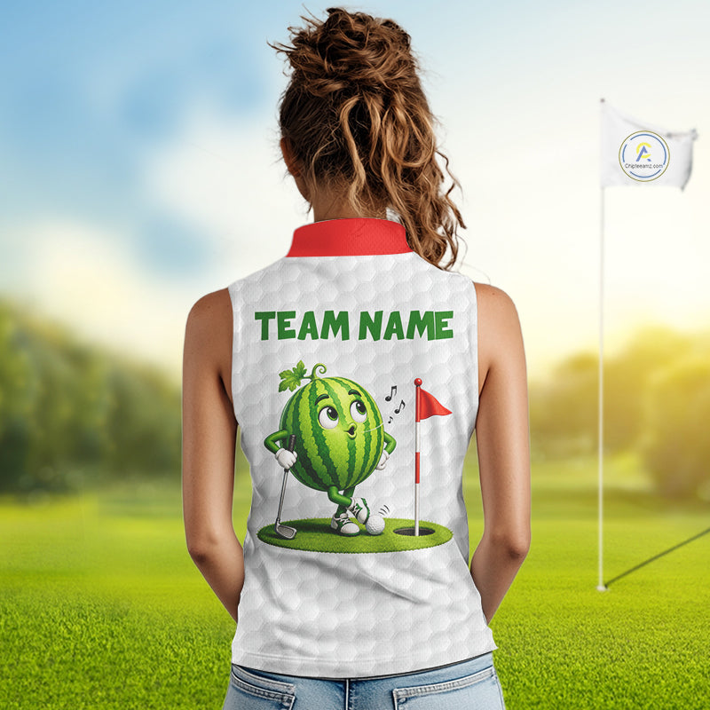 Custom Watermelon Golfer Funny Golf Team Outfits Watermelon Slices Golf Polo Sleeveless Shirts For Women NYN3319