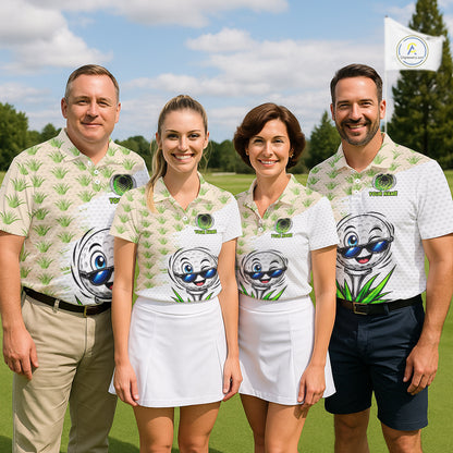 Funny Golfer Grass Pattern Polos For Men Custom White Golf Ball Team Outfits, Upf Golf Shirts NYN3324